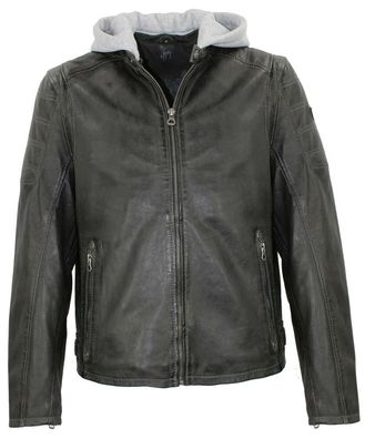 Gipsy - Herren Lederjacke Lammnappa Bikerjacke Kapuze anthrazit