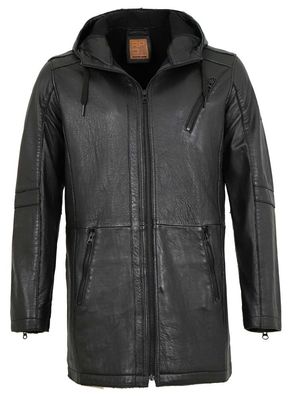 Redpoint - Herren Ledermantel Longjacke Kapuze Neuseeländisches Lammleder schwarz