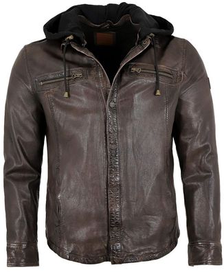 Redpoint - Herren Lederjacke Lammnappa Kapuze dunkelbraun