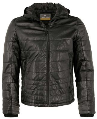 Redpoint - Herren Lederjacke Steppjacke Kapuze Lammnappa schwarz