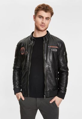 Gipsy - Herren Lederjacke Pilotenjacke Fliegerjacke Kapuze Lammnappa schwarz