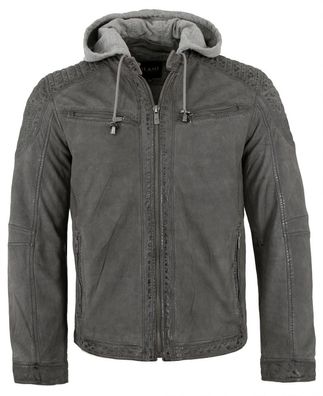 Jilani - Herren Lederjacke Lammnubuk Kapuze grau