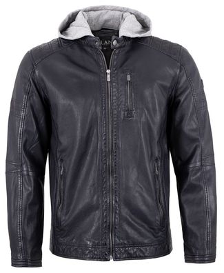 Jilani - Herren Lederjacke Bikerjacke Kapuze Lammnappa dunkelblau