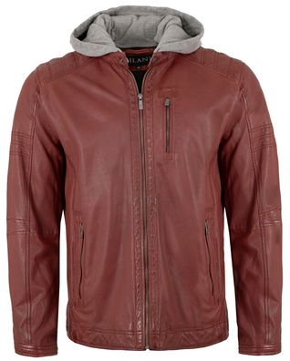 Jilani - Herren Lederjacke Bikerjacke Kapuze Lammnappa ox red