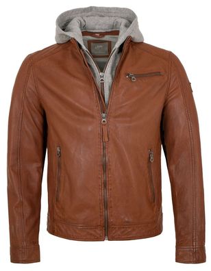 Gipsy - Herren Lederjacke Kapuze Lammnappa whiskey