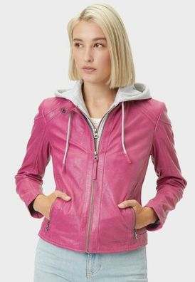 Gipsy by Mauritius - Damen Lederjacke Lammnappa Kapuze pink