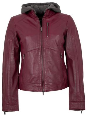 Jilani - Damen Lederjacke Lammnappa Kapuze portwein