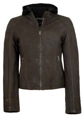 Jilani - Damen Lederjacke Kapuze Lammleder dunkelbraun