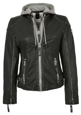 Gipsy - Damen Lederjacke Lammnappa Kapuze schwarz