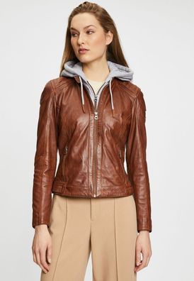 Gipsy - Damen Lederjacke Kapuze Lammnappa cognac