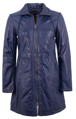 Jilani - Damen Ledermantel Longjacke Lammnappa blau