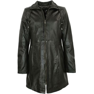 Jilani - Damen Ledermantel Longjacke Lammnappa anthrazit schwarz