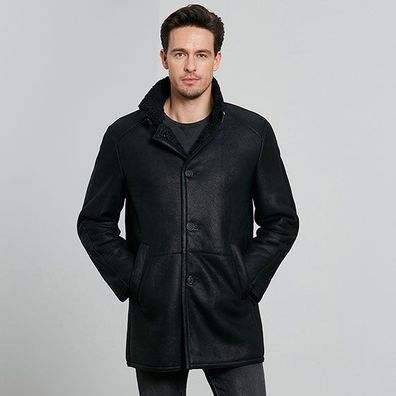 Jilani - Herren Lammfellmantel Lederjacke Ledermantel schwarz