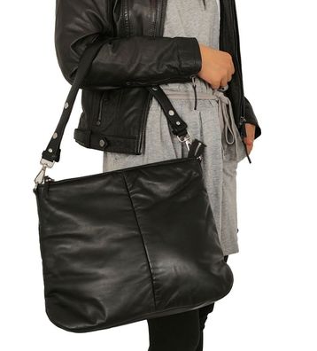 Damen Lederhandtasche Tragetasche Lammnappa schwarz