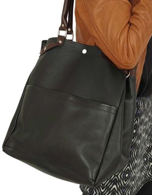 Damen Lederhandtasche Shopper Rindnappa schwarz