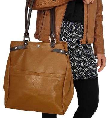 Damen Lederhandtasche Shopper Rindnappa cognac