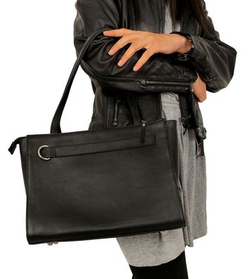 Damen Lederhandtasche Shopper Rindnappa schwarz