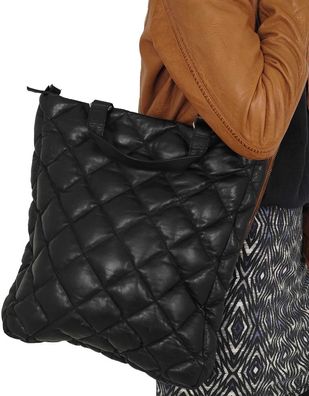 Damen Lederhandtasche Handtasche Lammnappa schwarz