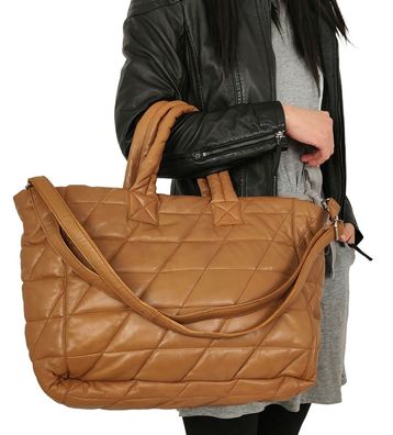 Damen Lederhandtasche Shopper Lammnappa cognac