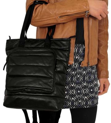 Damen Lederhandtasche Rucksack Lammnappa schwarz