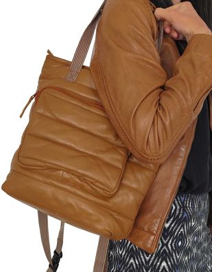 Damen Lederhandtasche Rucksack Lammnappa cognac