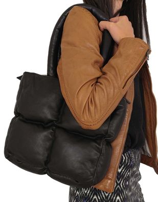 Damen Lederhandtasche Tragetasche Lammnappa schwarz