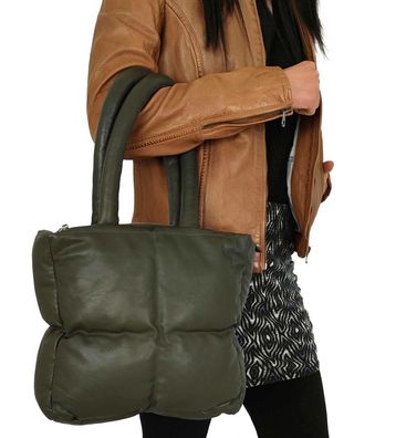 Damen Lederhandtasche Tragetasche Lammnappa olive