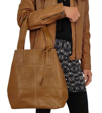 Damen Lederhandtasche Shopper Rindnappa cognac