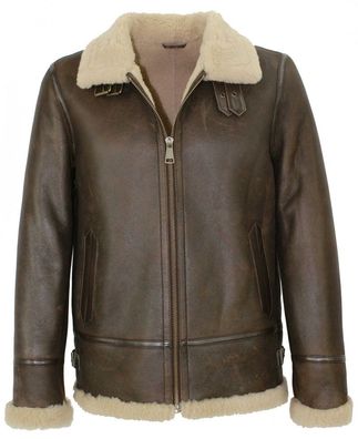 Jilani - Herren Lammfelljacke Lederjacke braun-beige