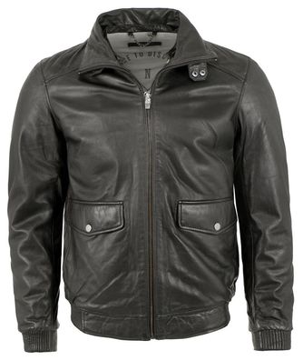 Deercraft - Herren Lederjacke Fliegerjacke Lammfellkragen Lammnappa schwarz