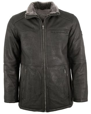 Redpoint - Herren Lederjacke Lammleder Kunstfell schwarz