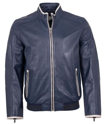 Herren Lederjacke Collage Jacke Lammnappa blau-weiß