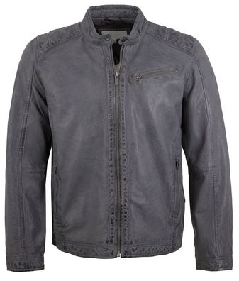 Herren Lederjacke Lammnappa Biker blaugrau antik