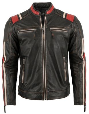 Jilani - Herren Lederjacke Bikerjacke Racing Lammnappa schwarz