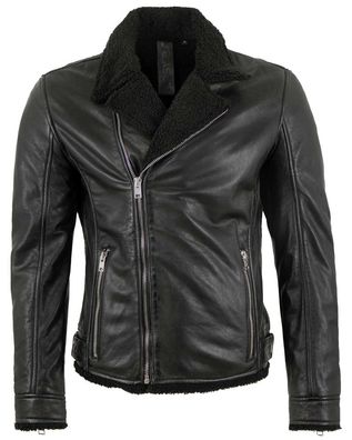 Gipsy - Herren Lederjacke Bikerjacke Lammnappa Kunstfell schwarz