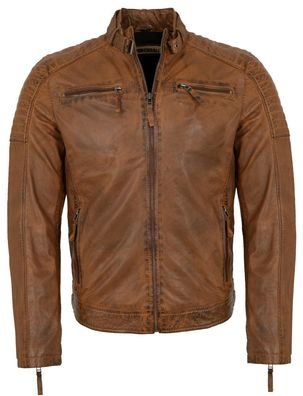 Punchball - Herren Lederjacke Bikerjacke Lammnappa camel