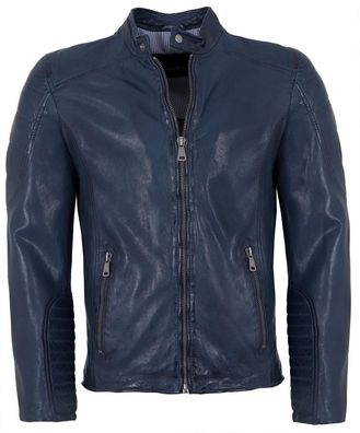 Herren Lederjacke Lammnappa navy blau