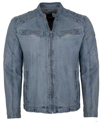 Jilani - Herren Lederjacke Lammnappa grau-blau antik