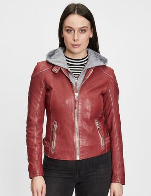 Gipsy - Damen Lederjacke Lammleder Kapuze brick rot bio