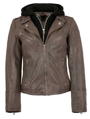 Gipsy - Damen Lederjacke Lammnappa Kapuze grey