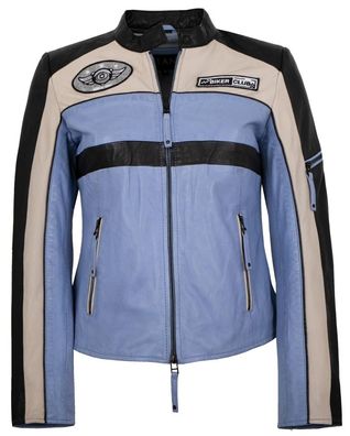 Jilani - Damen Lederjacke Bikerjacke Lammnappa schwarz-blau