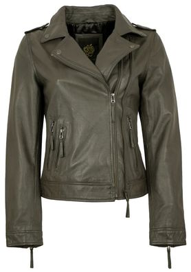 Apple of Eden - Damen Lederjacke Bikerjacke Lammnappa grau-olive