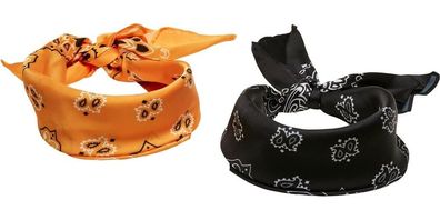 Urban Classics Satin Bandana 2-Pack Black/Orange