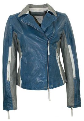 Damen Lederjacke Bikerjacke Lammnappa blau