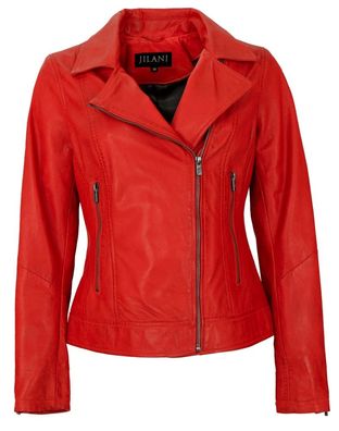 Jilani - Damen Lederjacke Bikerjacke Lammnappa hellrot