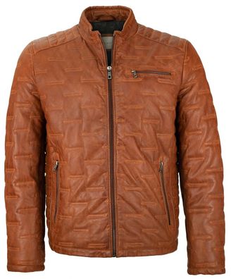 Bugatti - Herren Lederjacke Steppjacke Lammnappa cognac