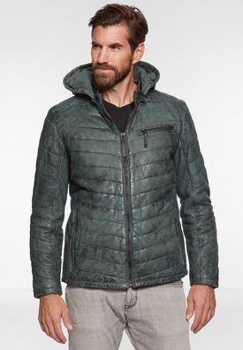 Jilani - Herren Lederjacke Steppjacke Kapuze Lammnubuk dunkelgrün