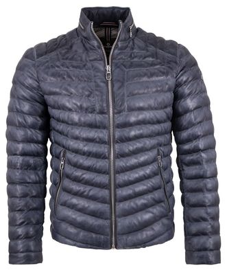 Milestone - Herren Lederjacke Steppjacke Lammnappa mittelblau