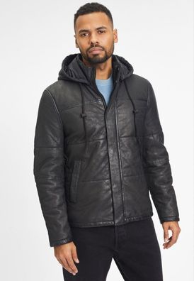 Gipsy - Herren Lederjacke Steppjacke Kapuze Lammnappa schwarz