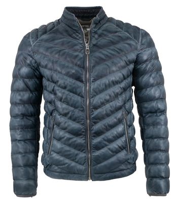 Milestone - Herren Lederjacke Steppjacke Lammnappa jeans blau